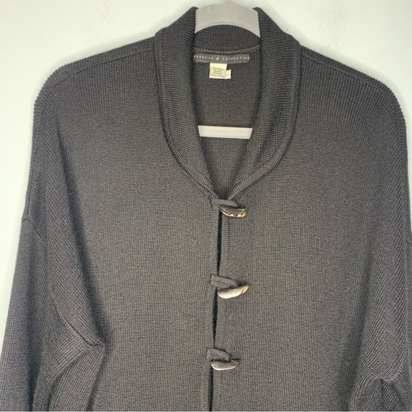 Peruvian Connection Women’s Black Collared Toggles Closure Cardigan Knit Jacket - Picture 3 of 7